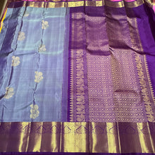 Lavenderish Blue with Purple Buttas with Long & Short Borders Handwoven Pure Jari Kanjivaram Silk Saree Beauty