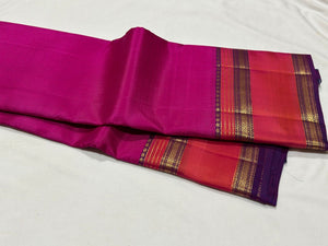 Rani Pink with Wine Handwoven Pure Light Weight Kanjivaram Silk Saree Beauty