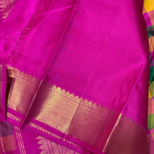 Multicolored Palum Pazhamum Checks with Rani Pink Pallu Blouse in a beautiful Handwoven Pure Jari Kanjivaram Silk Saree