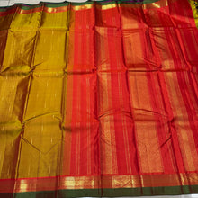 Golden Sampanga with Orange Mallimoggu Buttas Handwoven Pure Jari Kanjivaram Silk Saree Beauty