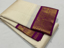 Offwhite with Purple Handwoven Pure Jari Korvai Kanjivaram Silk Saree Beauty