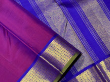Dual tone Purple shade with Meenakshi Blue with Rudraksha pet borders rich pallu and contrast woven blouse