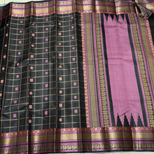 Black with Pink 1000 Buttas Checked Handwoven Pure Zariless Soft Kanjivaram Silk Saree Beauty