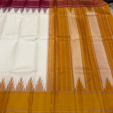 Saraswati- Offwhite with Ganga Jamuna Temple Bordered Handwoven Premium Zariless Korvai Kanjivaram Silk with Seer Mustard Pallu and contrast woven mustard blouse