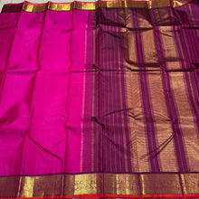Deep Rani Pink with Dark Magenta Handwoven Pure Jari Kanjivaram Silk Saree with Orange Selvedges rich pallu and contrast woven blouse