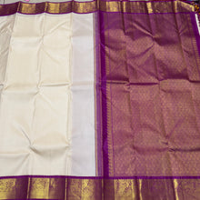 Offwhite with Purple Handwoven Pure Jari Korvai Kanjivaram Silk Saree Beauty