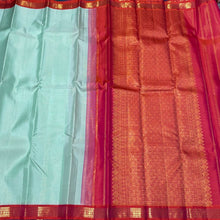 Pista Green with Orange Pink Korvai Handwoven Pure Jari Kanjivaram Silk Saree with Vairaoosi Body small 2.5 inch borders rich pallu beauty