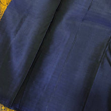 Beautiful Honey Brown and Navy Blue Half and Half Style Woven Handwoven Pure Zariless Kanjivaram with Pattu Buttas Woven body rich navy blue pallu and contrast woven blouse