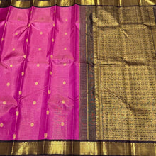 Deep Pink with Dark Brown Vairaoosi Korvai with Buttas Handwoven Pure Jari Kanjivaram Silk Saree Beauty