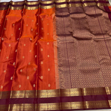 Sahana- Stunning Rust with Deep Brown Buttas Handwoven Pure Kanjivaram Silk with beautiful doublepet borders rich pallu and contrast woven blouse