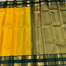 Sunshine Yellow with Sapphire Green Vairaoosi with Rettapet Borders Handwoven Pure Jari Korvai Kanjivaram Silk Saree Beauty