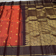 Vintage Combo- Rust with Coffee Brown Handwoven Pure Jari Kanjivaram Silk Saree with Jari Striped borders rich floral motifs woven pallu and contrast woven blouse beauty