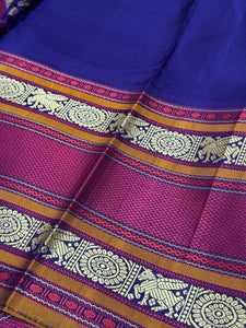 Pista Green with Navy Blue Buttas Korvai Handwoven Pure Zariless Kanjivaram Silk Saree Beauty with Long Borders
