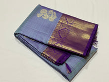 Lavenderish Blue with Purple Buttas with Long & Short Borders Handwoven Pure Jari Kanjivaram Silk Saree Beauty