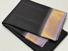 Black with Lavendar Korvai Handwoven Pure Kanjivaram Silk Saree Beauty