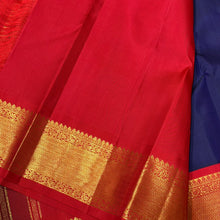 Vaibhogam- Navy Blue with Red Handwoven Pure Jari Korvai Kanjivaram Silk with Rettaikili buttas woven beautiful body with rich borders gorgeous rettaikili buttas woven rich pallu and contrast woven beautiful blouse