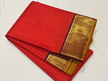 Stunning Bright Orange with Brown Handwoven Pure Jari Kanjivaram Silk Saree with rich bawanchi borders with mustard selvedges contrast pallu and blouse