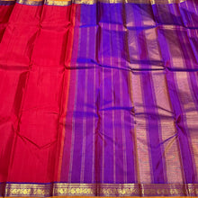 Red with Purple Handwoven Pure Jari Kanjivaram Silk Saree small borders beauty