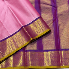 Nayaki- Beautiful Lotus Pink with Deep Purple Handwoven Pure Kanjivaram Silk with gorgeous honeycomb design woven borders with green jamudu with rich pallu and contrast woven blouse