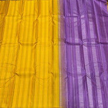 Mustard with Lavendar Jari Striped Handwoven Borderless Pure Kanjivaram Silk Saree Beauty