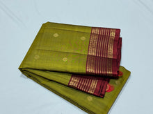 Olive Green with Deep Reddish Maroon Buttas with Intricate Borders Handwoven Pure Lighter Kanjivaram Silk Saree beauty