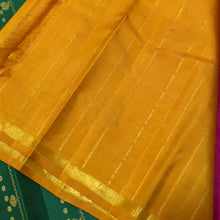 Saranga- Stunning Deep Rani Pink with Mayil Chakram Buttas woven body Handwoven Pure 2g Jari Kanjivaram Silk with double colored pallu and rich contrast golden mustard blouse