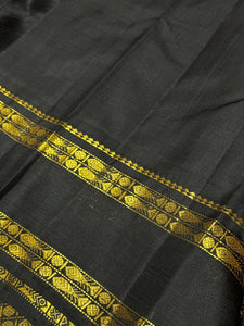 Deep Pink with Black Handwoven Pure Jari Korvai with Rettapet Fish Border Kanjivaram Silk Saree temple borders beauty