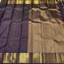 Dark Kanchana Brown with Gold Jari Oosi Kattam with Small buttis Handwoven Pure Jari Kanjivaram Silk Saree with rich borders pallu and self colored blouse