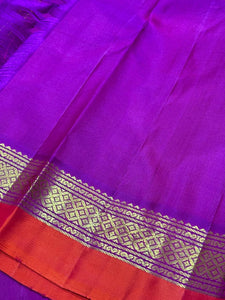 Manthulir Green with Vadamalli Purple with  Mallimoggu buttas Handwoven Pure Kanjivaram Silk Saree Beauty