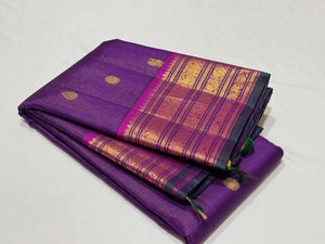 Purple with Pink Handwoven Pure Jari Vairaoosi with Buttas and Varisaipet Borders Kanjivaram Silk Saree Beauty