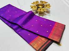 Vadamalli Purple with Double tone Orange with Buttas Handwoven Pure Kanjivaram Silk Saree Beauty
