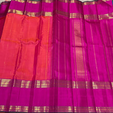 Orange with Pink Handwoven Pure Jari Kanjivaram Silk Saree with Doublepet Borders and Mallimoggu buttas Beauty