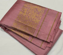 Sahana- Peach with Gold Handwoven Pure Kanjivaram Silk in beautiful VanasingaramBorders rich Vanasingaram woven pallu and self colored blouse