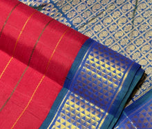 Vaibhogam- Beautiful Deep Red with Ganga Jamuna Neli Veldhari with Araimadam Borders Handwoven Pure 2g Jair Korvai Kanjivaram Silk with beautiful body borders rich pallu and contrast woven blouse