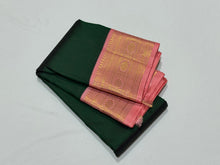 Vintage Recreation- Bottle Green with Salmon Pink Handwoven Kai Korvai Kanjivaram Silk Saree with rich woven borders pallu and contrast woven blouse