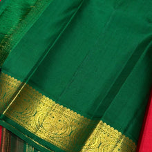 Sarasangi- Gorgeous Red with Emerald Green Handwoven Pure Jari Korvai Kanjivaram Silk with beautiful gandaberundas woven borders with rich 1000 buttas pallu and contrast emerald green blouse beauty