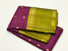 Dark Wine with Sampangi Green Buttas with Rettapet Borders Handwoven Pure Classic Simple Kanjivaram Silk Saree