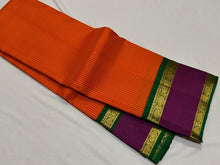 Sarasangi- Stunning Orange with Deep Emerald Green Handwoven Pure Jari Korvai Kanjivaram Silk with beautiful kasakasa podikattam woven body with beautiful doublepet borders rich pallu and contrast woven blouse
