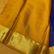 Deep Blue with Mustard Oosi Vanam Handwoven Pure Korvai Kanjivaram Silk Saree with rich borders pallu and contrast woven blouse beauty