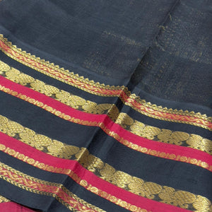 Parrot Green with Black Pure  Handwoven Korvai Kanjivaram Pichwai Block Printed Silkcotton Saree