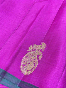 Dual tone Orange with Pink Podikattam Checks with Buttas Borderless Handwoven Pure Jari Kanjivaram Silk Saree Beauty