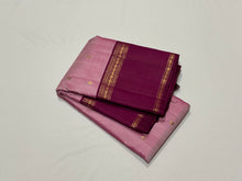 Lotus Pink with Deep Wine Buttas with Rettapet Borders Handwoven Pure Kanjivaram Silk Saree with rich classy pallu and contrast woven blouse beauty