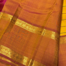 Mustard with Ganga Jamuna Borders with Dual tone Orange mustard Pallu and blouse in a beautiful Neli Veldhari Handwoven Pure Jari Kanjivaram Silk Saree beauty
