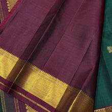 Sahana- Gorgeous Bottle Green with Deep Maroon Mayil Chakram Buttas Handwoven Pure Jari Kanjivaram Silk with beautiful bawanchi borders rich pallu and contrast woven blouse