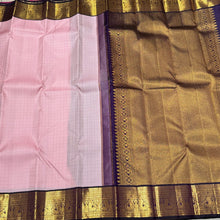 Soft Pink with Kanchana Blackish Blue Muthukattam Body Korvai Handwoven Pure Jari Kanjivaram Silk Saree Beauty