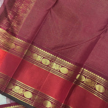 Vaibhogam-Gorgeous Offwhite with Deep Maroonish Arakku  and Orange  Vairaoosi Korvai with Rettapet  Borders Handwoven Pure Jari Kanjivaram Silk Saree with rich pallu and contrast oosi woven blouse