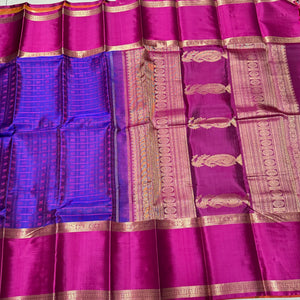 Traditional Royal Blue with Magenta Mubbakam 1000 Buttas Style woven Handwoven Pure Kanjivaram Silk Saree Beauty