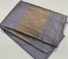 Sahana- Grey with Gold Handwoven Pure Kanjivaram Silk with Vanasingaram Woven Borders rich vanasingaram woven pallu and self colored blouse
