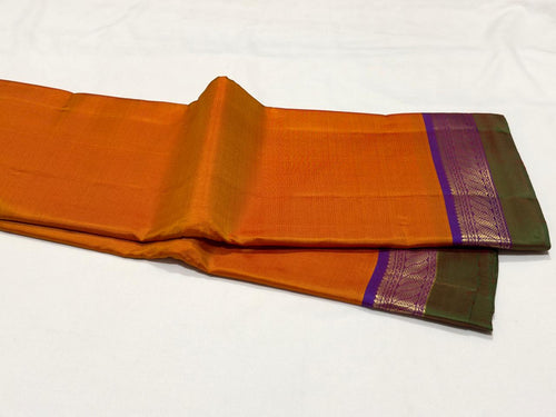 Mango Mustard Orange  with Violetish Purple Handwoven Pure Kanjivaram Silk Saree Spaced borders