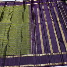 Sarasangi- Beautiful Olive Green with Deep Beetlenut Purple Handwoven Pure 2g Jari Kanjivaram Silk with Neli Veldhari in Jari woven beautiful body with doublepet borders rich woven pallu and contrast woven blouse beauty